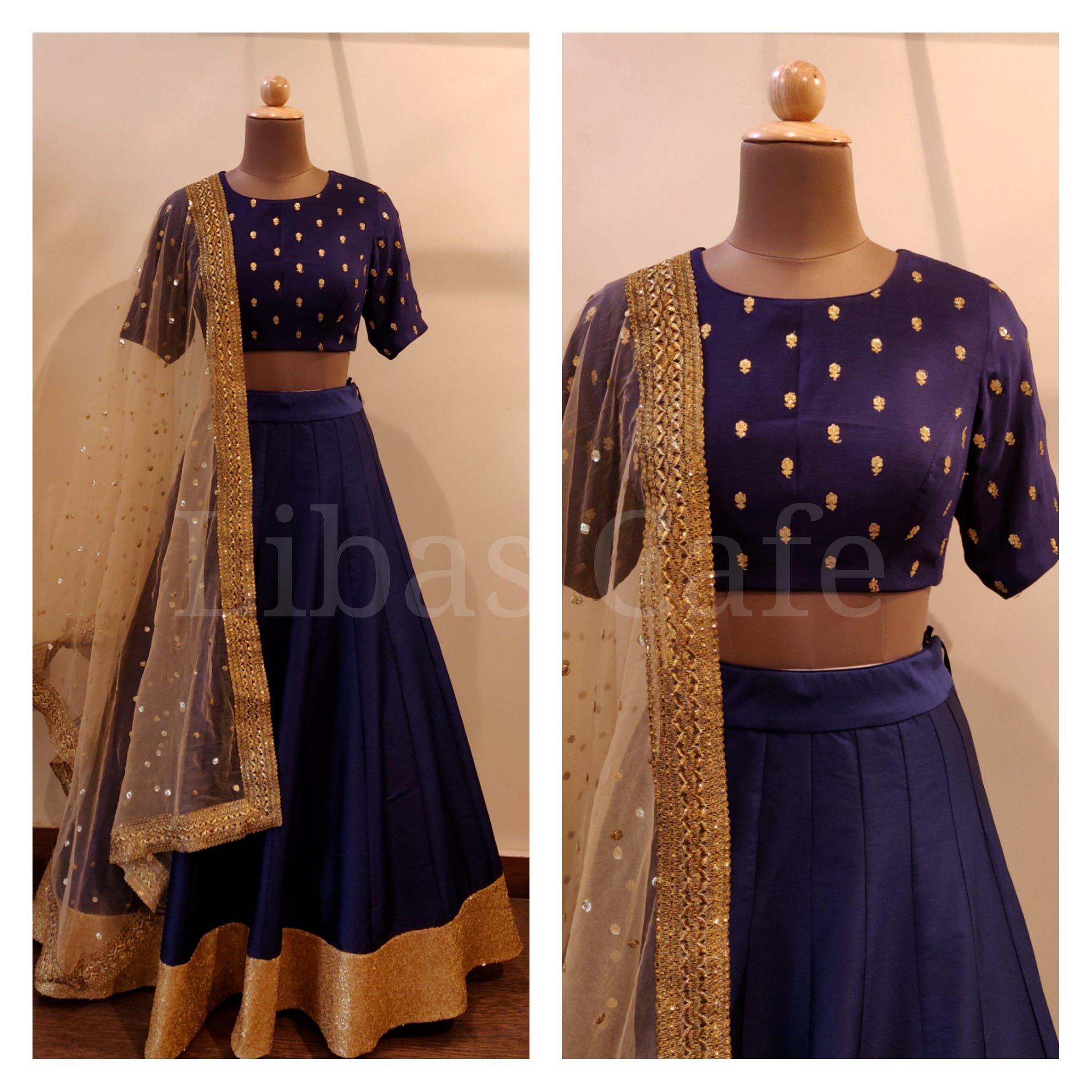Navy Blue Silk Lehenga With Sequin Border
